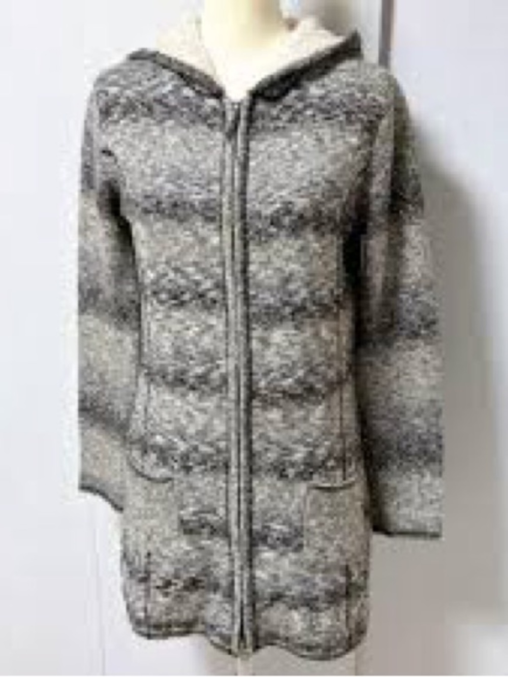 Soybu Marled Gray Hooded Long-Zip Cardigan with Soft Sherpa lining